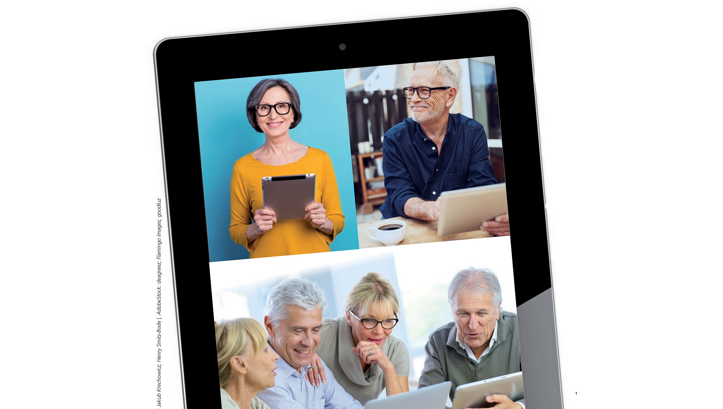 Menschen, die ein Tablet oder ein Laptop vor sich haben