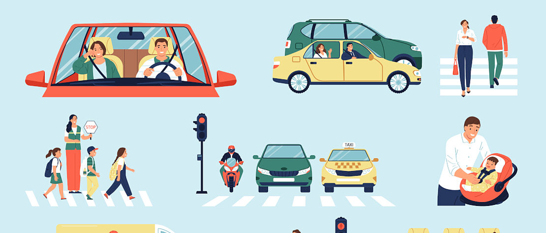 Grafik mit Autos im Strassenverkehr