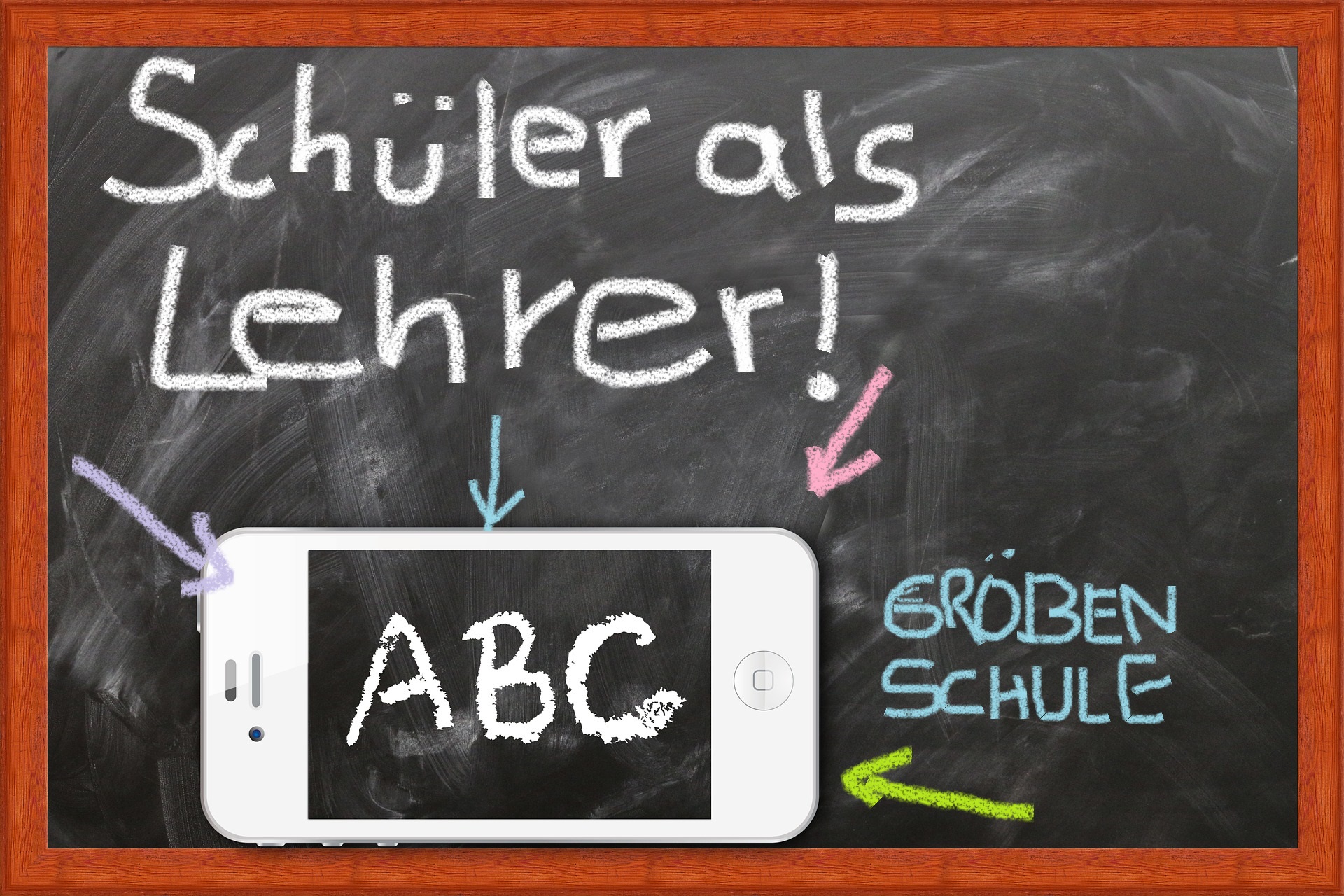 Tafel mit Schriftzug "Schüler als Lehrer"