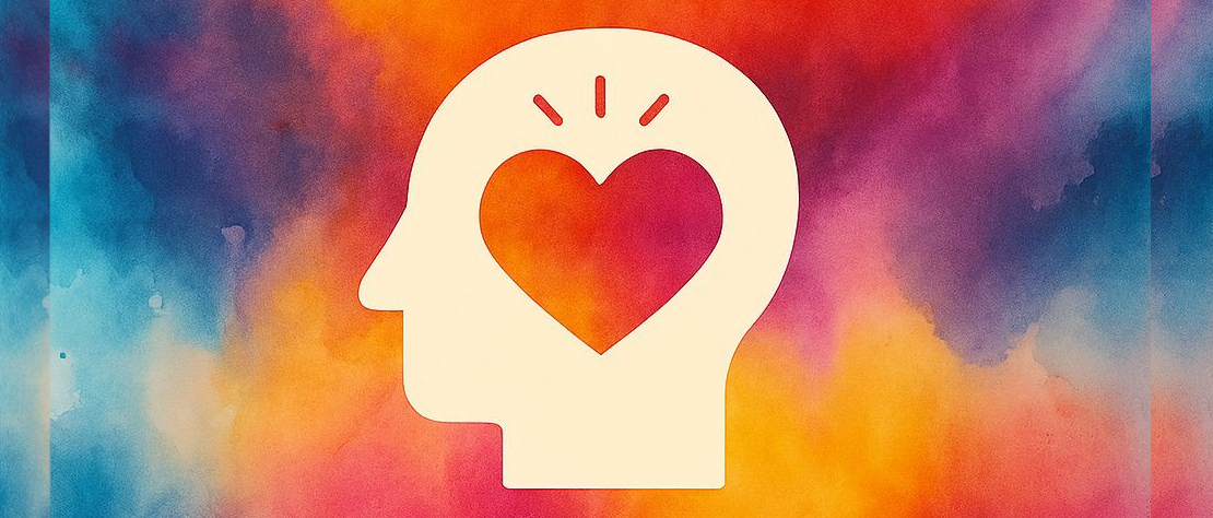 seitlicher Umriss von einem Kopf mit einem Herz in der Mitte